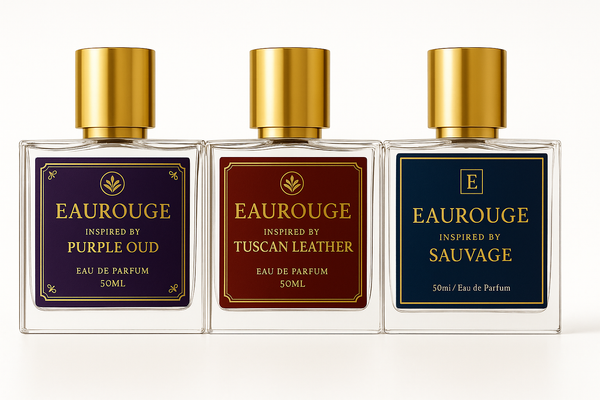 EAUROUGE Luxe Trio – Purple Oud, Tuscan Leather, & Sauvage (3 x 50ml | ₹1299 Deal)